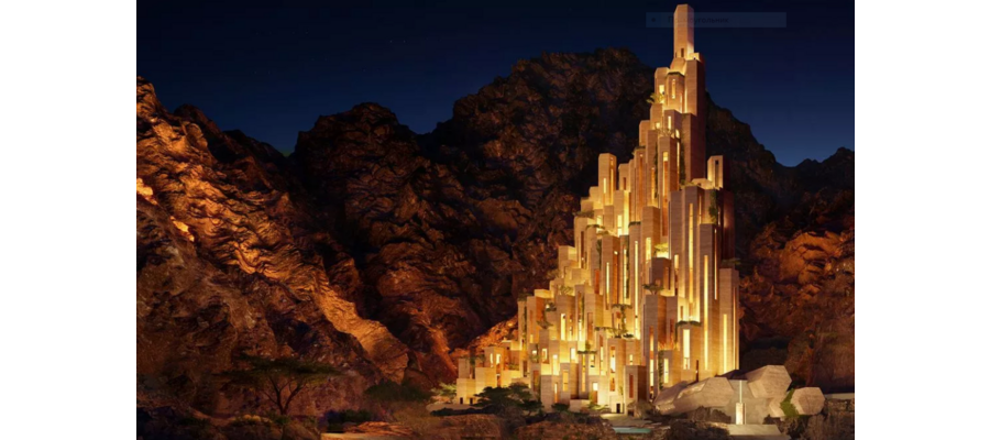 Saudi Arabia unveils vast mountain hotel that looks suspiciously like city from Lord of the Rings
