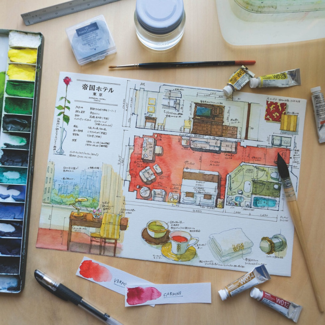Elaborately Detailed Illustrations of Japanese Hotel Rooms by Kei Endo Highlight Architecture and Ornament