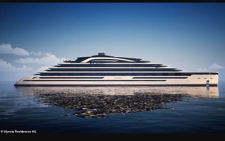New billionaire-friendly superyacht Ulyssia will have 132 five-star-hotel standard luxury apartments, theatre, library, swimming pools and two helicopters